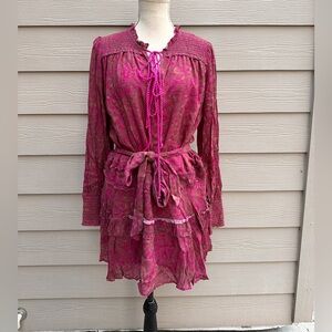 Karina Grimaldi Pink Tira Print Mini Long Sleeve Dress Size Large (B19)